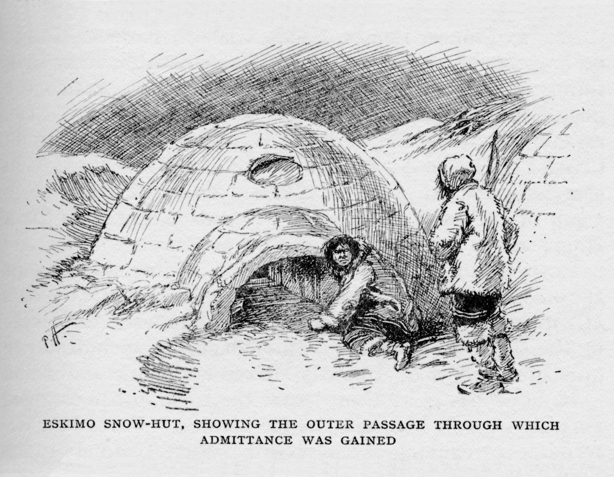 Eskimo Snow-Hut ، تظهر الممر الخارجي الذي تم من خلاله الحصول على القبول ، c1927 ، 1928 بواسطة غير معروف