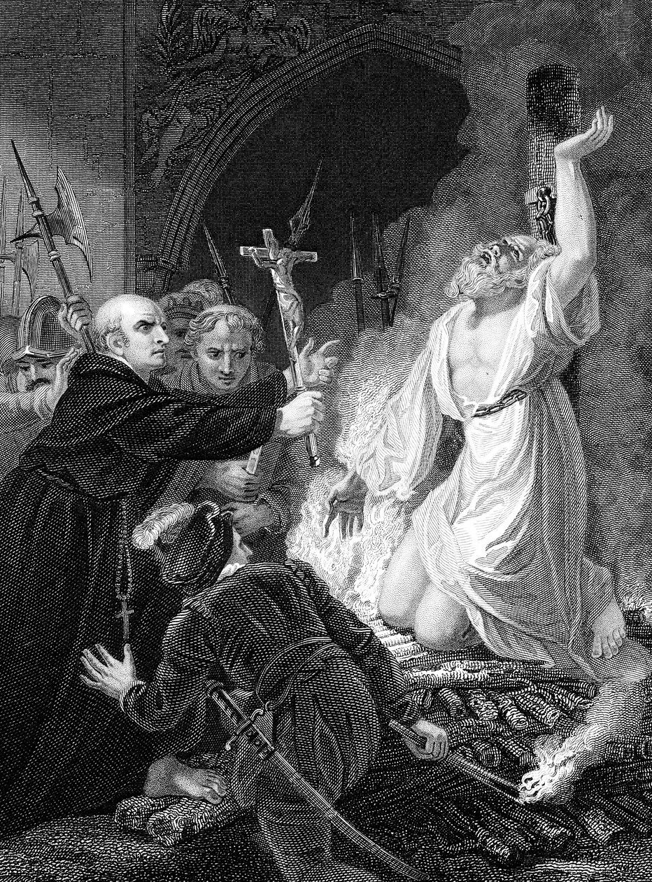 إعدام توماس كرانمر ، رئيس أساقفة كانتربري ، أكسفورد ، 1556 منتصف القرن التاسع عشر بواسطة غير معروف