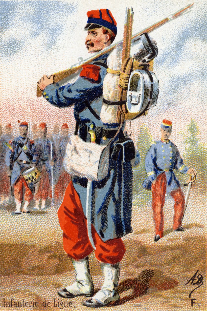 F: خط المشاة. نقش في "الأبجدية العسكرية". الأحرف الأولى من المصور: ناشر غير معروف AD. الطباعة الحجرية الملونة أواخر القرن التاسع عشر. خافت: 10،5x7 سم. بواسطة غير معروف