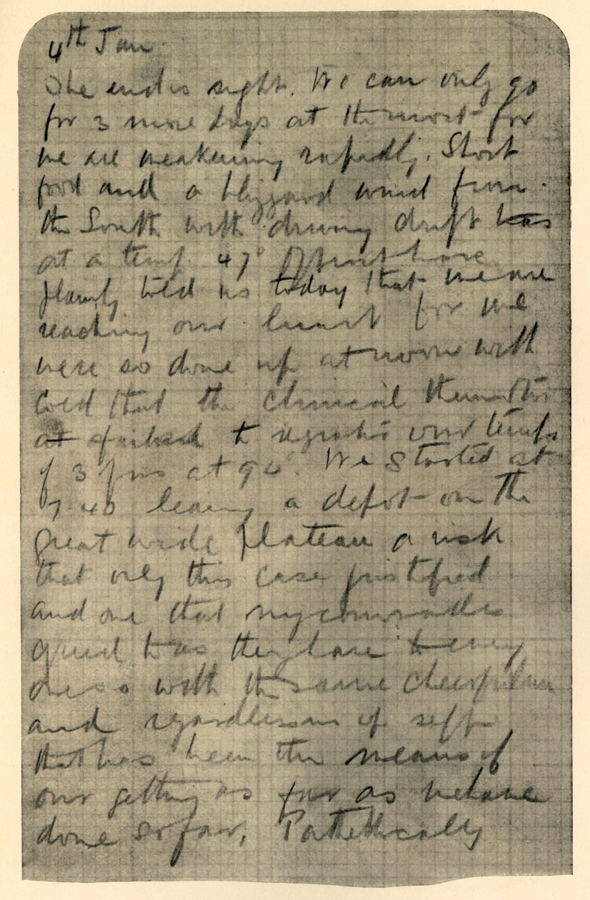 فاكس صفحة يوميات شاكلتون ، 4 يناير 1909 بواسطة غير معروف