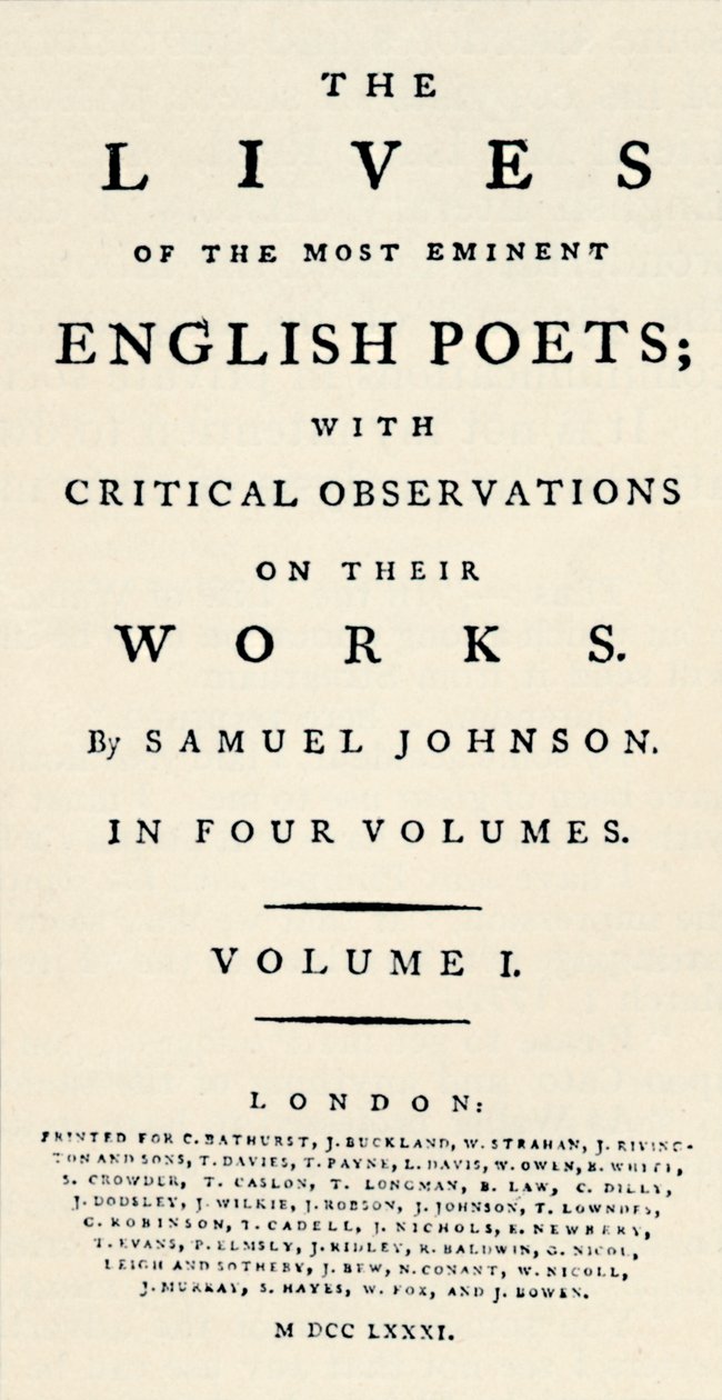 تم تصغير صفحة عنوان الفاكس من Johnsons Lives of the Poets - كما أعيد إصدارها في شكل منفصل. ت بواسطة غير معروف