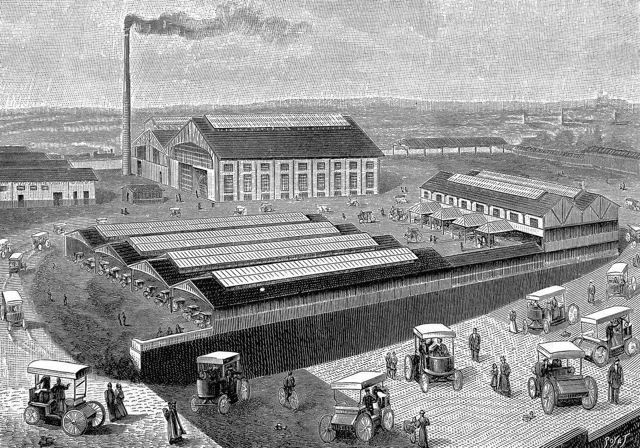 مصنع لتصنيع وإعادة شحن وخدمة الكبائن الكهربائية ، أوبرفيلييه ، فرنسا ، 1899 بواسطة غير معروف