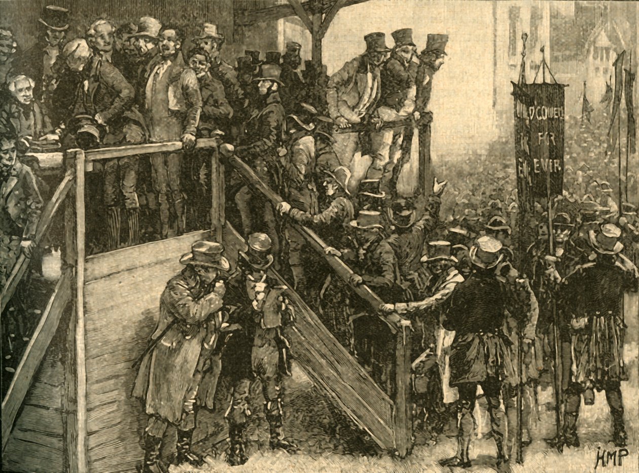 قاد الأب جون مورفي مستأجريه للتصويت في انتخابات كلير الفرعية ، أيرلندا ، 1828 c1890. بواسطة غير معروف