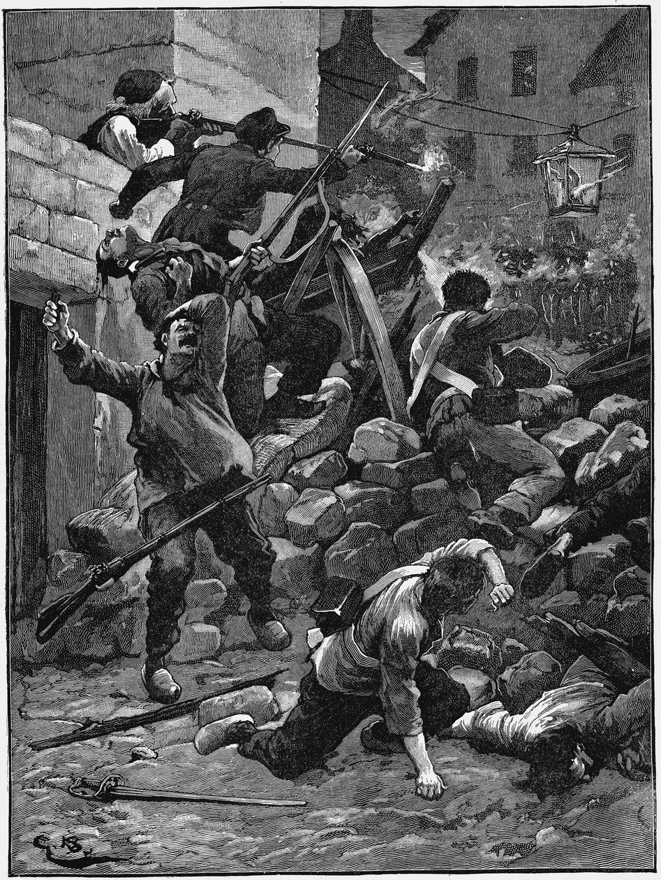 القتال في المتاريس ، ملكية يوليو ، فرنسا ، 1848 ج 1858 بواسطة غير معروف