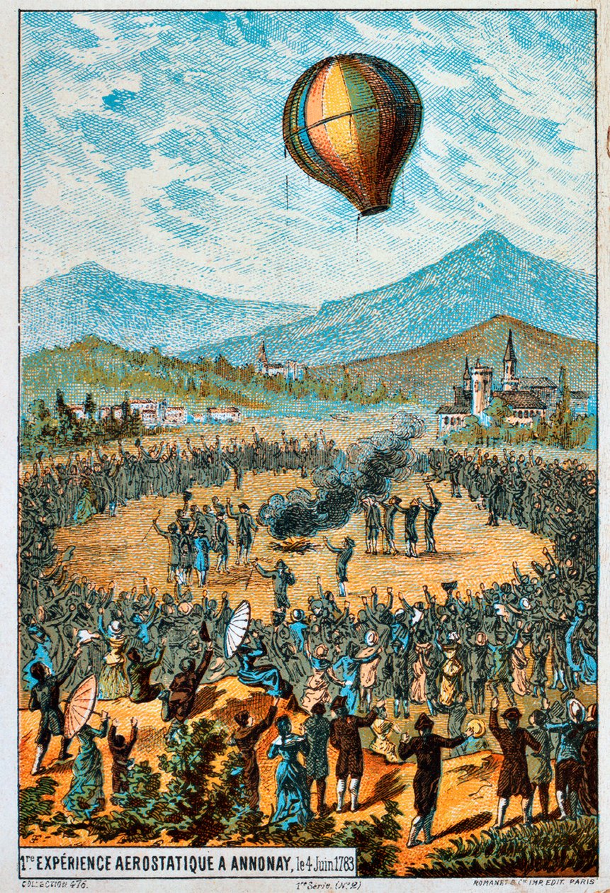 أول رحلة تجريبية لمنطاد الهواء الساخن في Annonay ، فرنسا ، 4 يونيو ، 1783 1890 بواسطة غير معروف