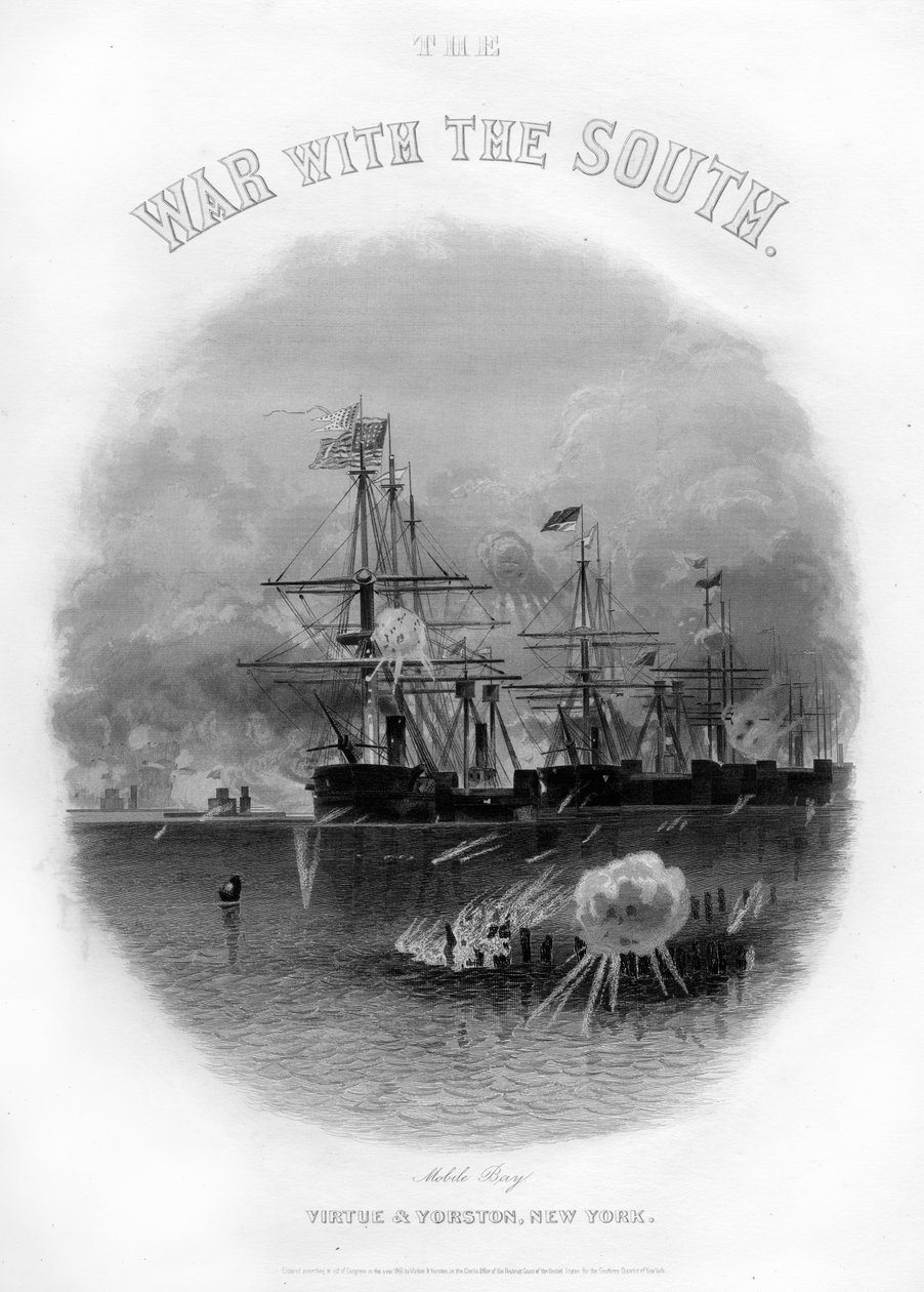 أسطول يمر بالحصن والعوائق ، معركة خليج المحمول ، 5 أغسطس 1864 ، 1862-1867 بواسطة غير معروف