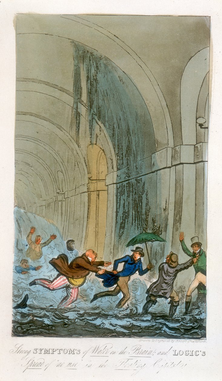 الفيضانات أثناء التنقيب في نفق التايمز ، لندن ، 1828 بواسطة غير معروف