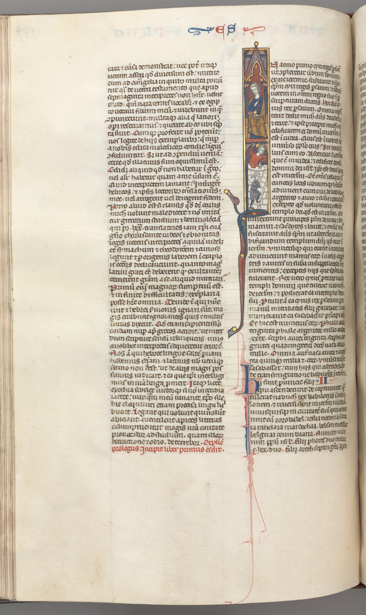 فول. 174v ، عزرا ، تاريخ أول I ، سايروس توجيه بناء المعبد ، ج. 1275-1300. بواسطة غير معروف
