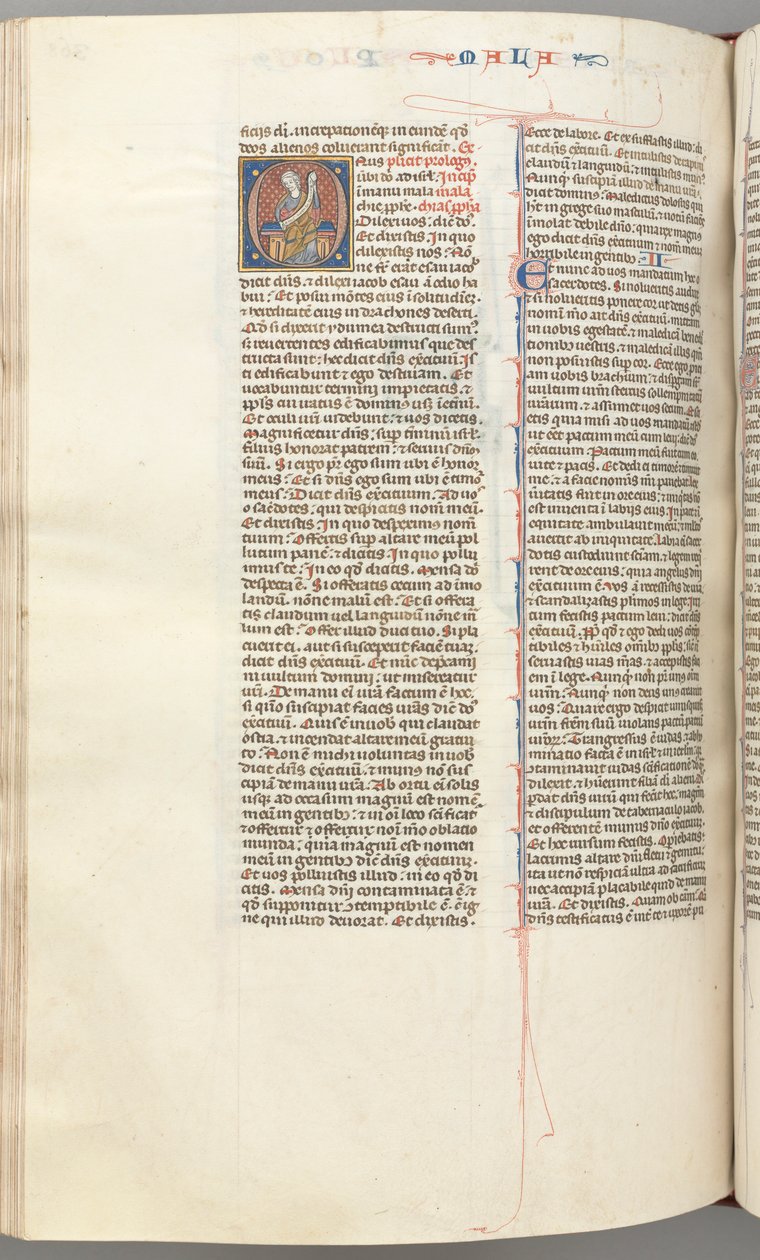 فول. 368v ، ملاخي ، تاريخ مبدئي O ، ملاخي يجلس مع التمرير ، ج. 1275-1300. بواسطة غير معروف