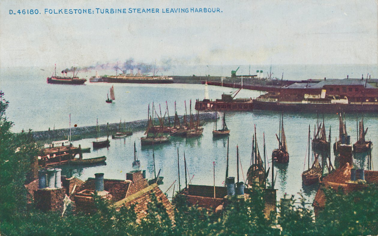 فولكستون: Turbine Steamer Leaving Harbour ، أواخر القرن التاسع عشر وأوائل القرن العشرين بواسطة غير معروف