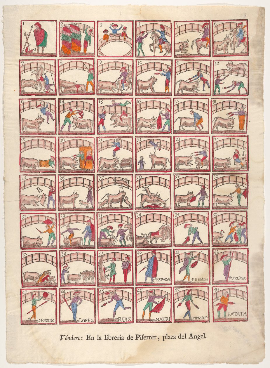 ثمانية وأربعون قطعة صغيرة من مناورات مصارعة الثيران ومشاهد من الحلبة ، كاليفورنيا. 1800-1850. بواسطة غير معروف