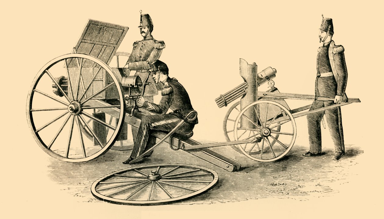 "الفرنسية Mitrailleuse في العمل" ، c1872. بواسطة غير معروف