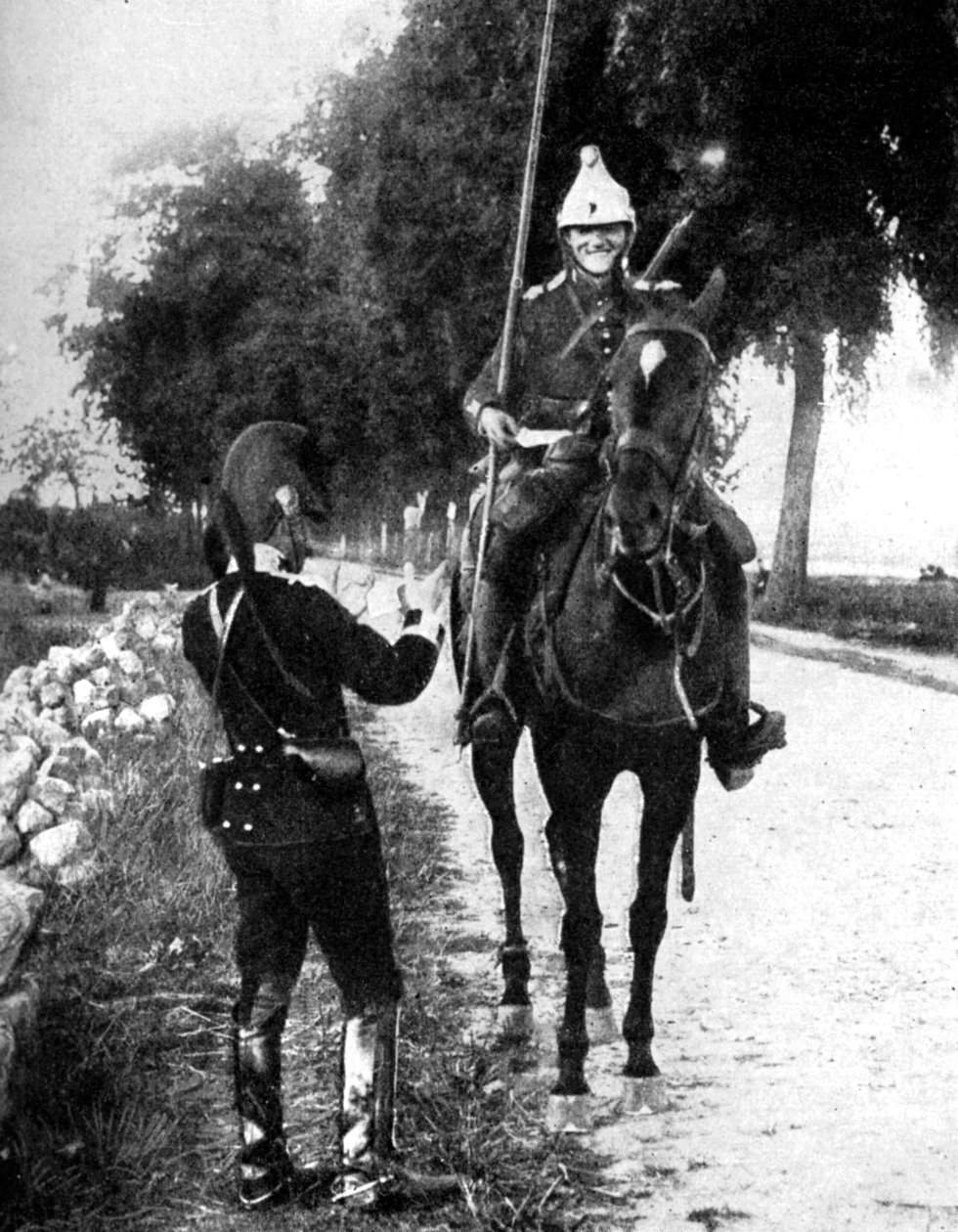 التنين الفرنسي ، تسليم جواز سفر لتنبيه اعتصام بلجيكي ، الحرب العالمية الأولى ، 1914 بواسطة غير معروف