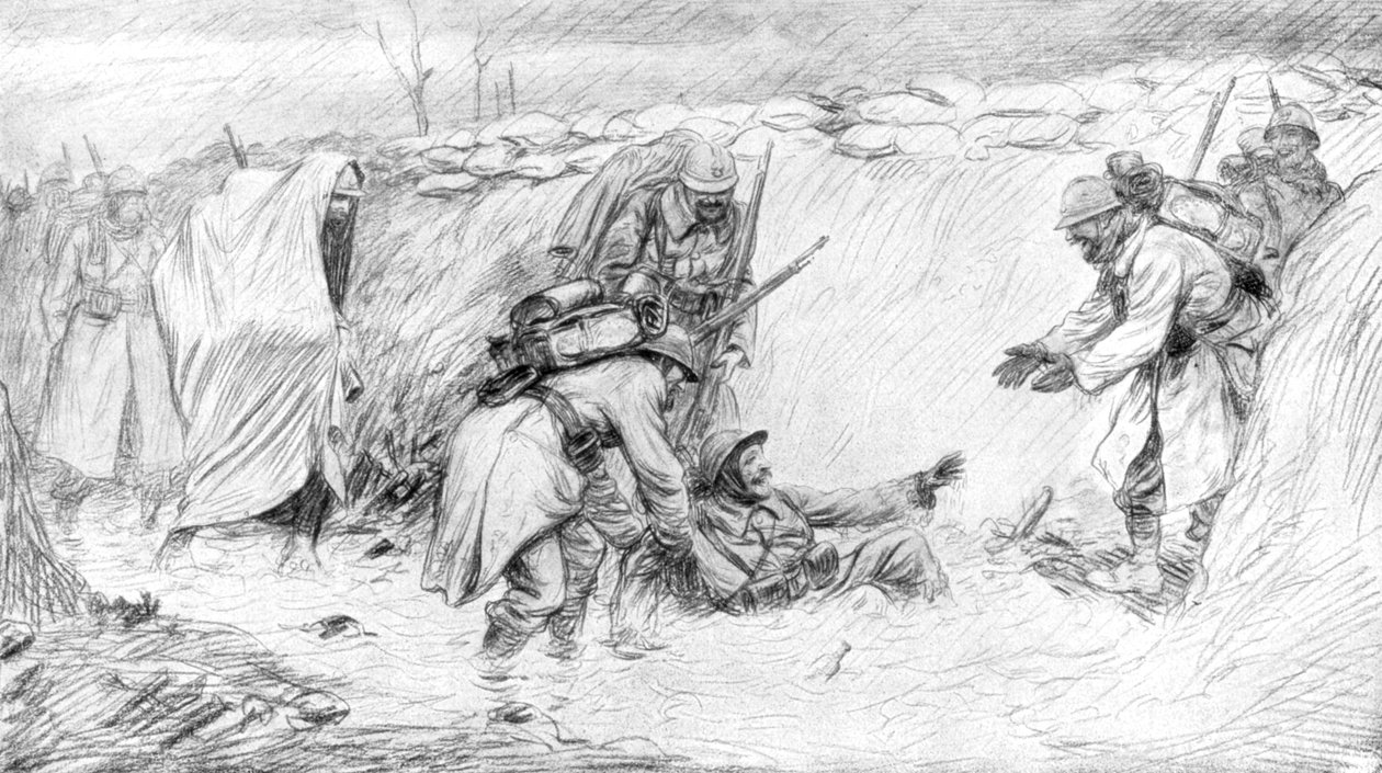 جنود فرنسيون يرون الجانب المضحك للسقوط في الوحل ، الحرب العالمية الأولى ، 1916 ، 1926 بواسطة غير معروف