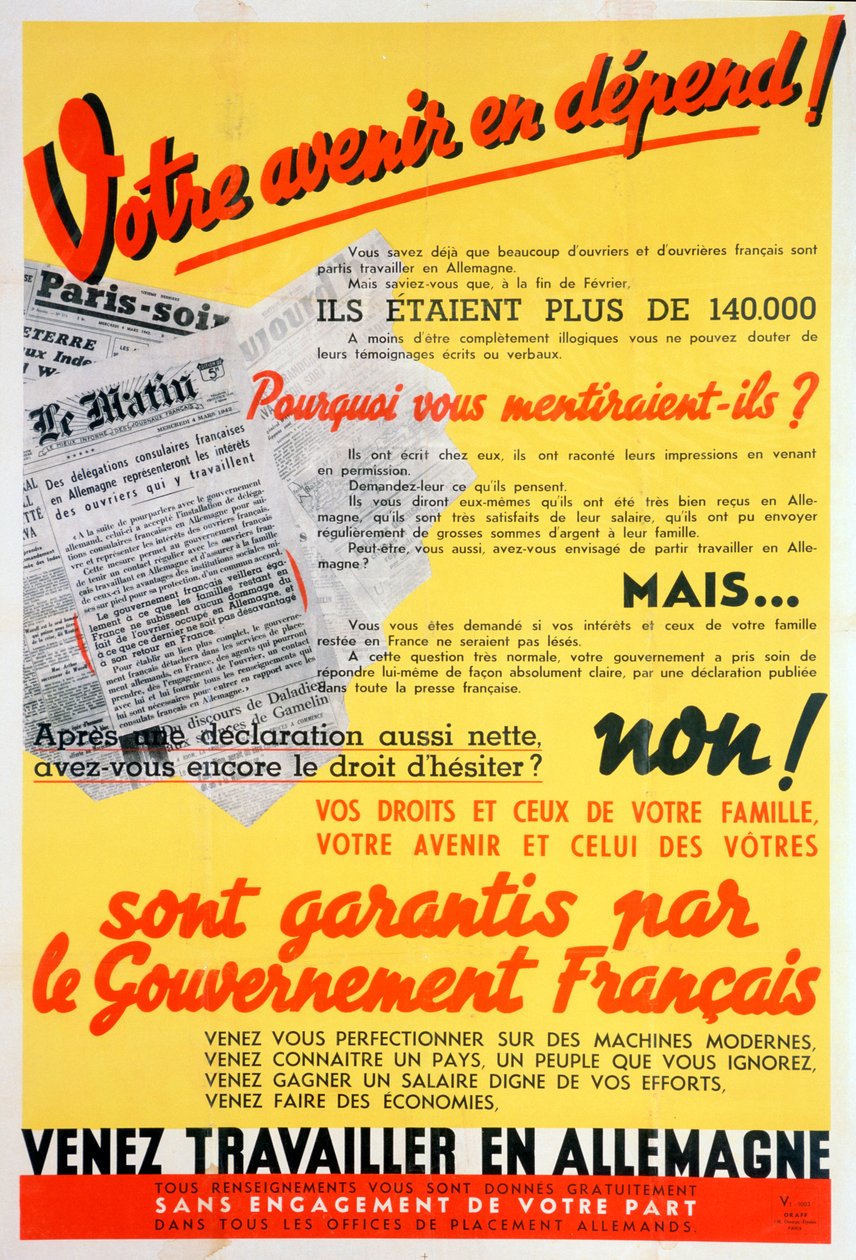 ملصق العمال الفرنسيين لألمانيا ، c1942-c1944 بواسطة غير معروف