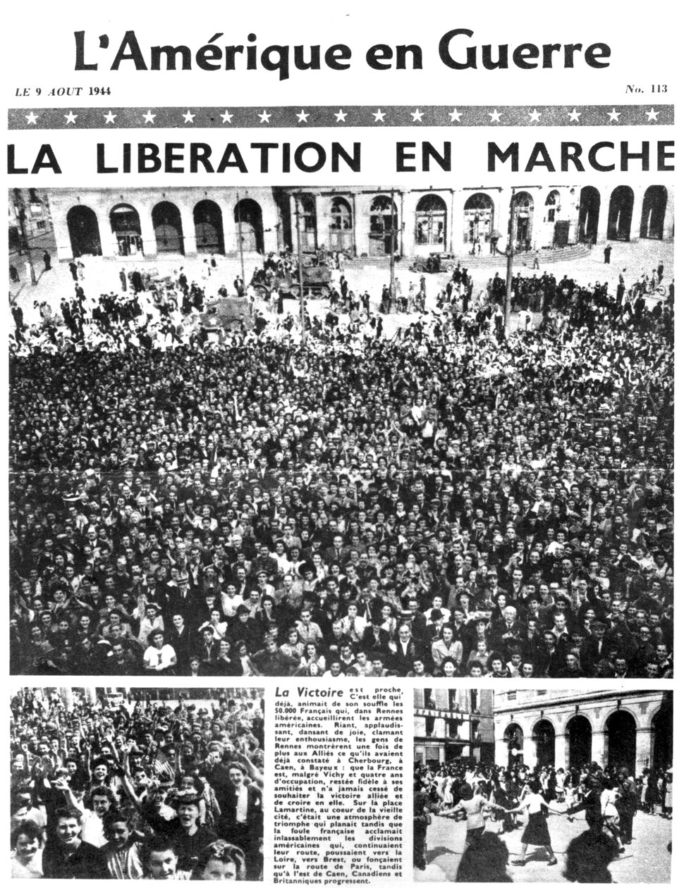 الصفحة الأولى من صحيفة LAmerique en Guerre ، 9 أغسطس 1944 بواسطة غير معروف