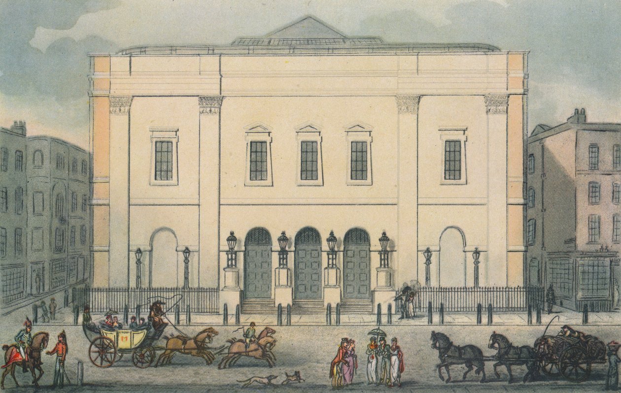 منظر أمامي للمسرح الملكي ، دروري لين ، وستمنستر ، لندن ، 1812 بواسطة غير معروف