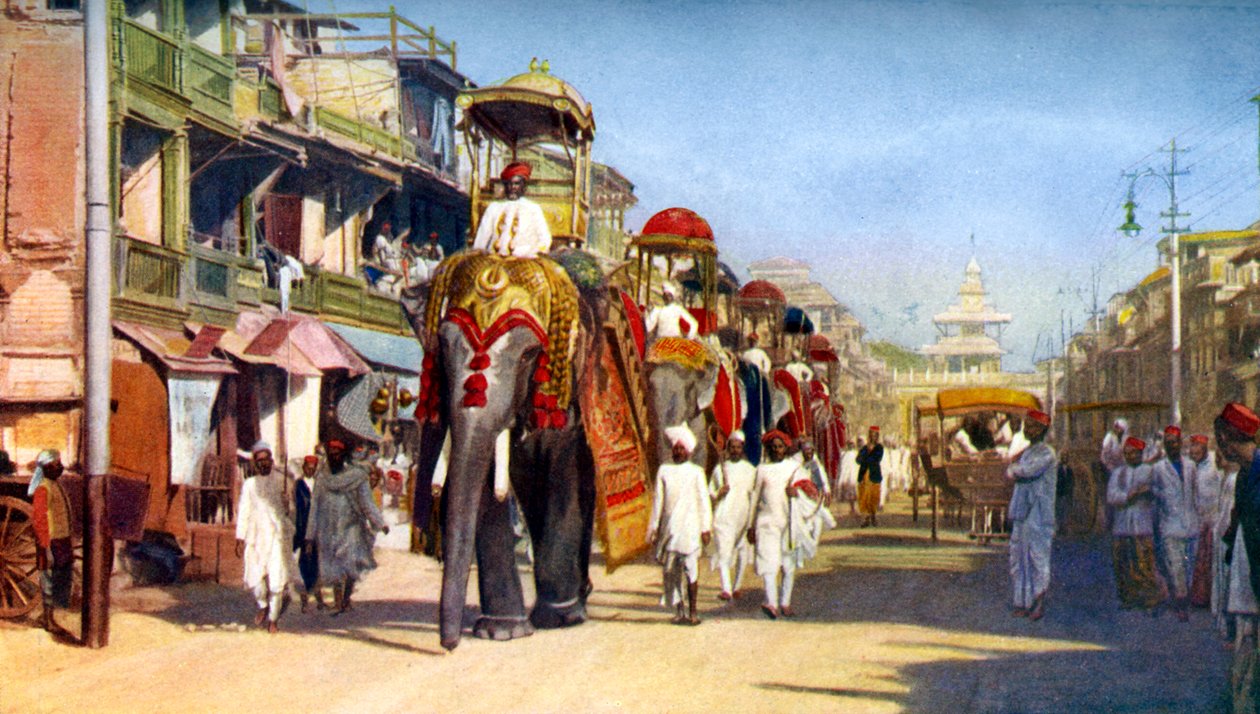 أفيال ولاية Gaekwars ، بازار مانيبوري ، بومباي ، الهند ، c1924 بواسطة غير معروف