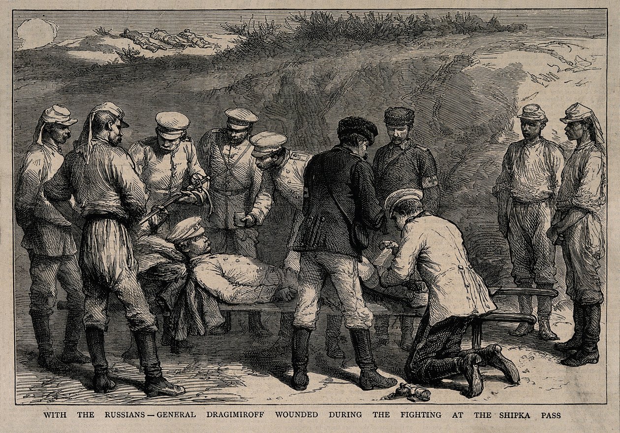 أصيب الجنرال ميخائيل دراجوميروف خلال المعركة في ممر شيبكا ، حوالي عام 1878 بواسطة غير معروف