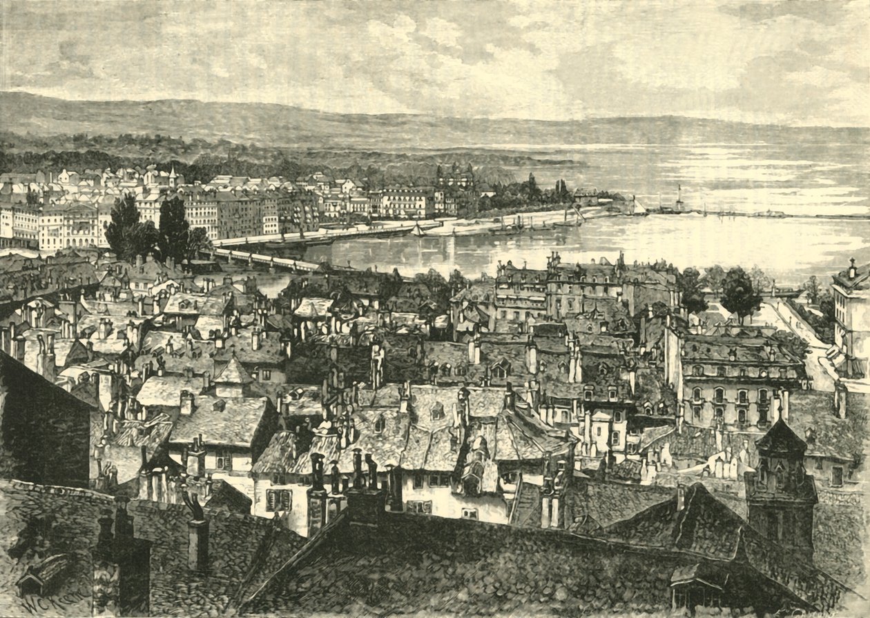 جنيف ، النظر نحو البحيرة ، 1890. بواسطة غير معروف