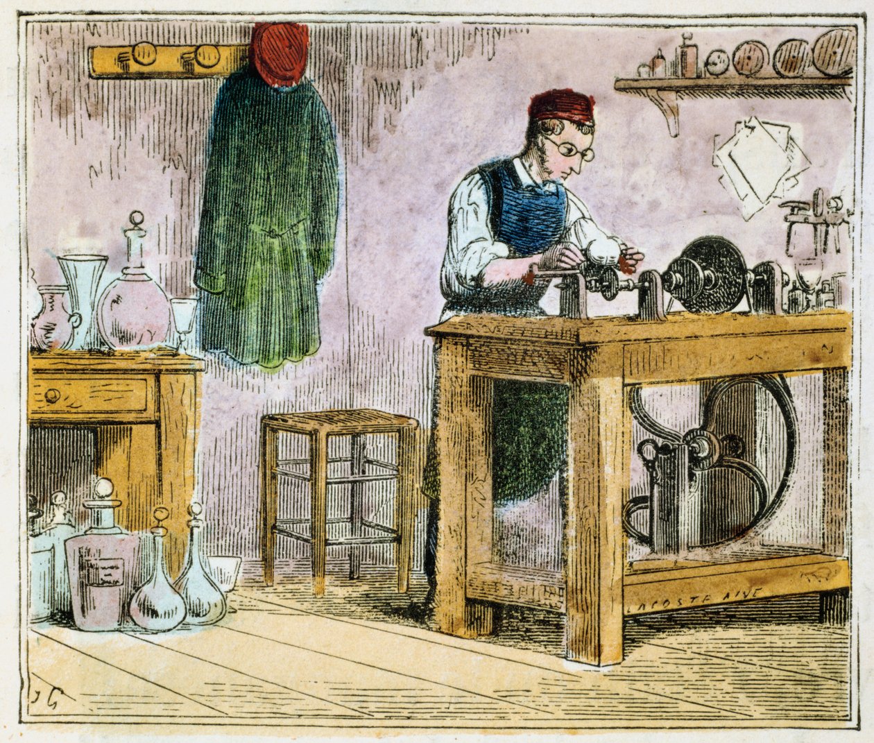 قاطع زجاج لتزيين أدوات المائدة على عجلة الكاربوروندوم ، 1867 بواسطة غير معروف