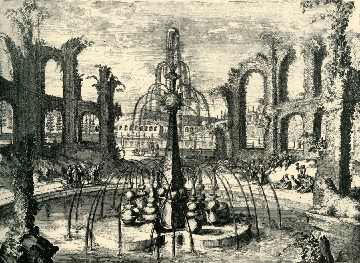 نافورة ومدرج أخضر ... Château DEnghien ، بلجيكا ، أواخر القرن السابع عشر وأوائل القرن الثامن عشر ، 1903. بواسطة غير معروف