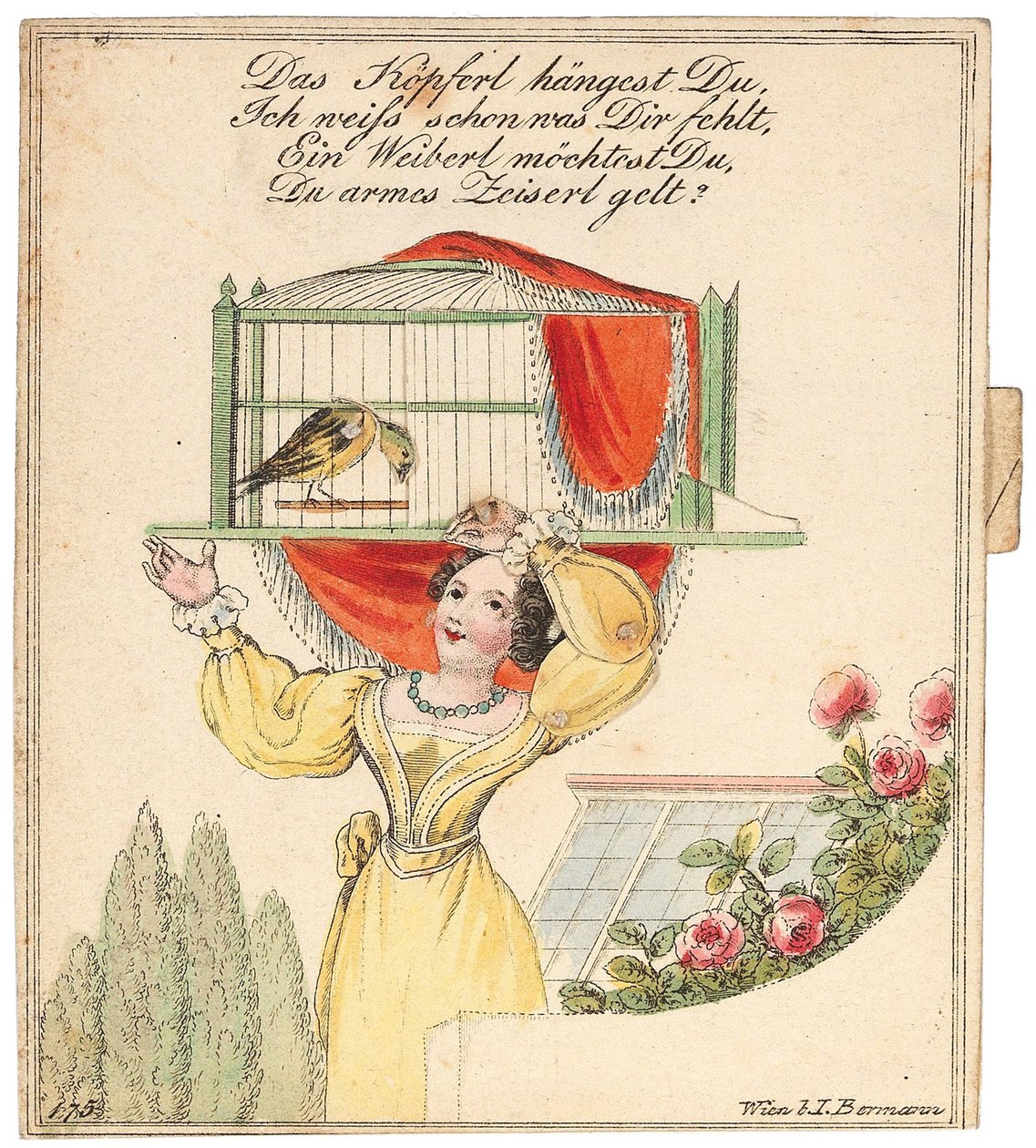 بطاقة تحية. رأسك الصغير معلق ، أعلم ما خطبك ... ، بعد عام 1815. بواسطة غير معروف