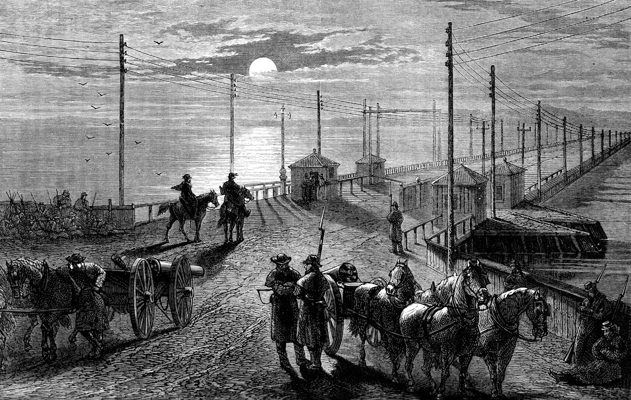 حراسة جسر فوق بوتوماك ، الحرب الأهلية الأمريكية ، c1861 c1880 بواسطة غير معروف