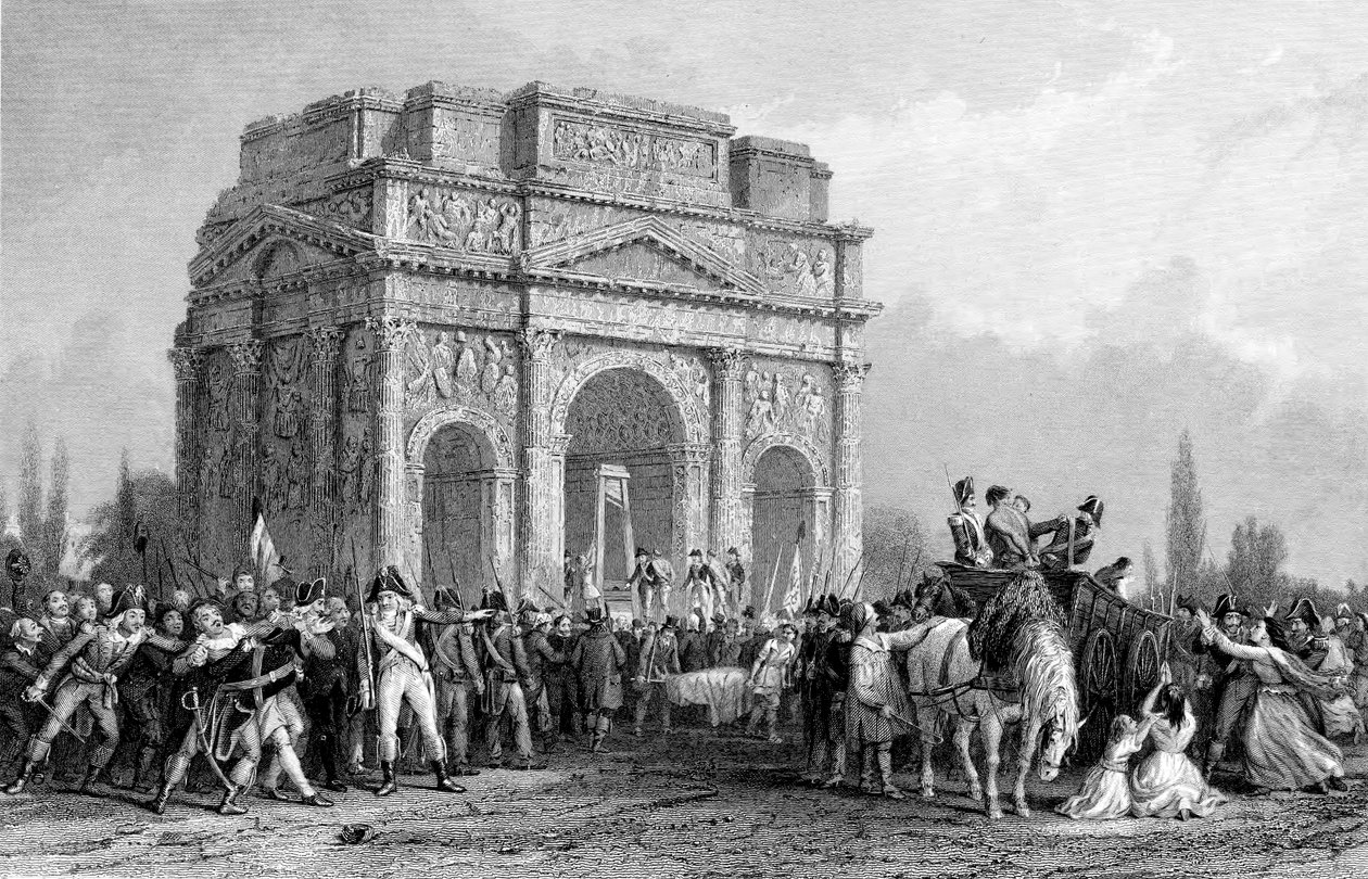 المقصلة التي أنشئت تحت قوس ماريوس في أورانج ، فرنسا ، الثورة الفرنسية ، 1793-1794 بواسطة غير معروف