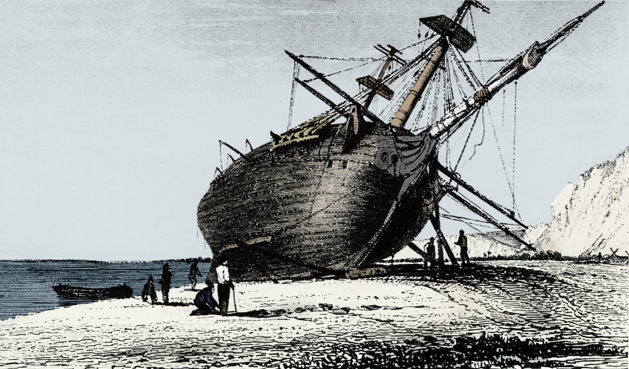 وضع HMS Beagle على الشاطئ ، ريو سانتا كروز ، باتاغونيا ، أمريكا الجنوبية ، 1834 1839 بواسطة غير معروف