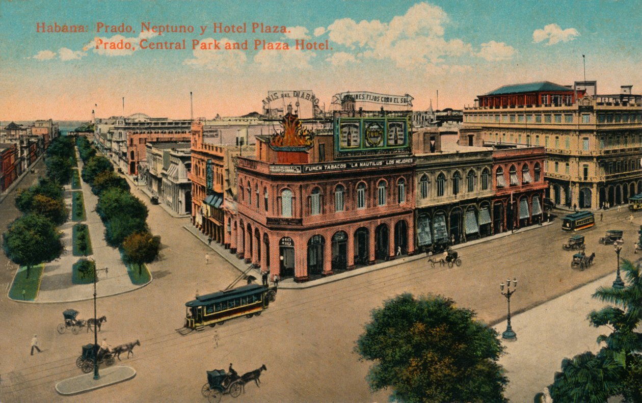 هافانا: برادو ، نيبتونو وفندق بلازا. برادو ، سنترال بارك وفندق بلازا ، c1910 بواسطة غير معروف