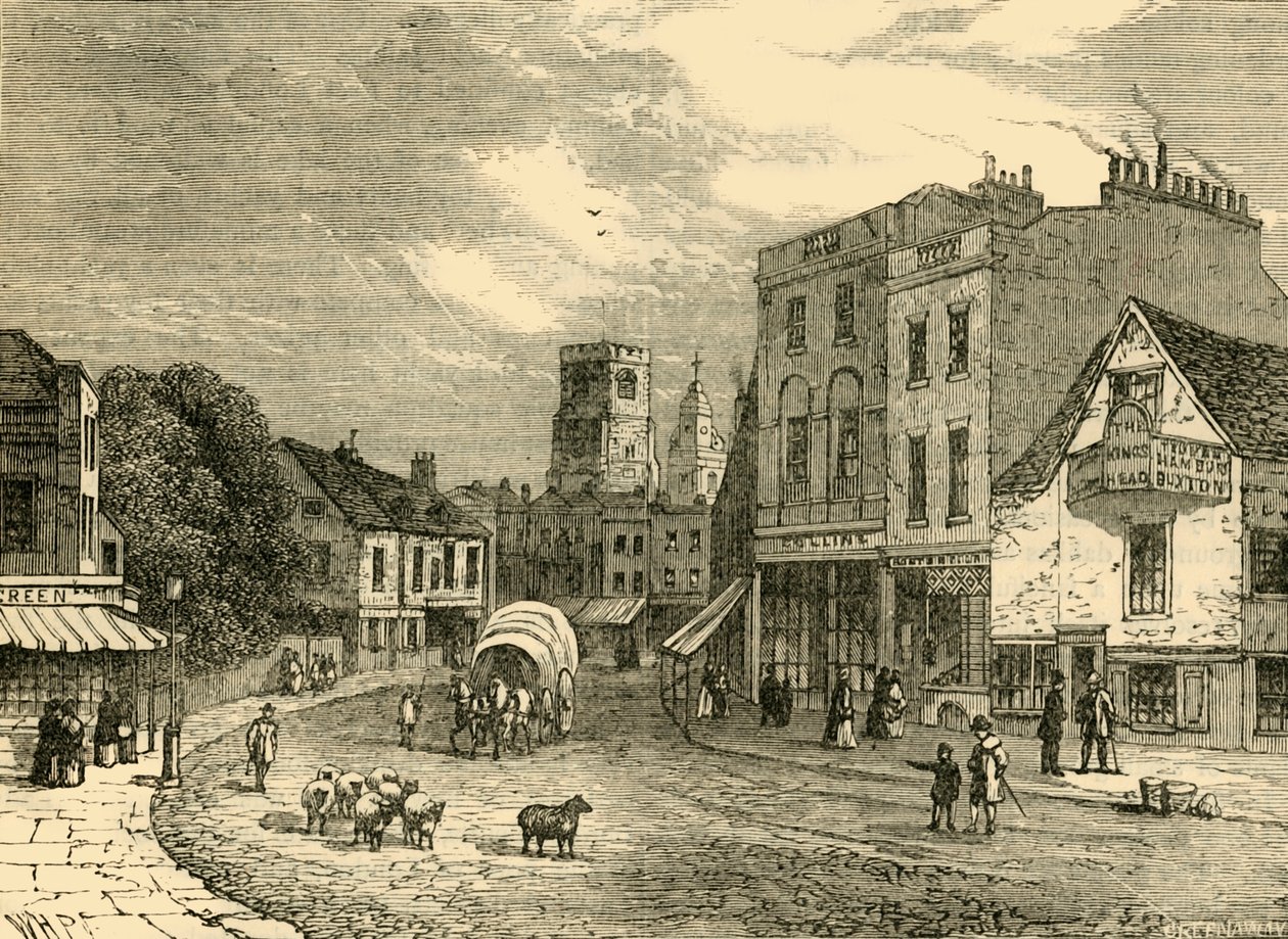 هاكني ، النظر نحو الكنيسة ، 1840 ، c1876. بواسطة غير معروف