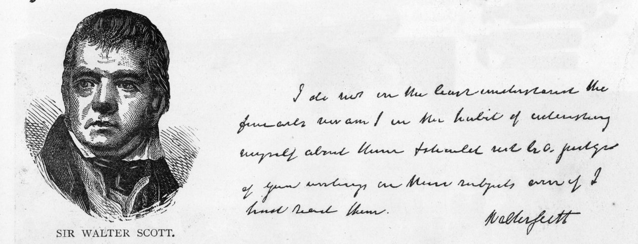 Handwriting and signature of Sir Walter Scott (pen & ink on paper) بواسطة غير معروف
