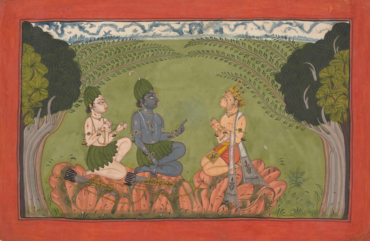 هانومان قبل راما ولاكشمانا ... مسلسل 'Mankot' Ramayana المشتت ، كاليفورنيا. 1710-25. بواسطة غير معروف