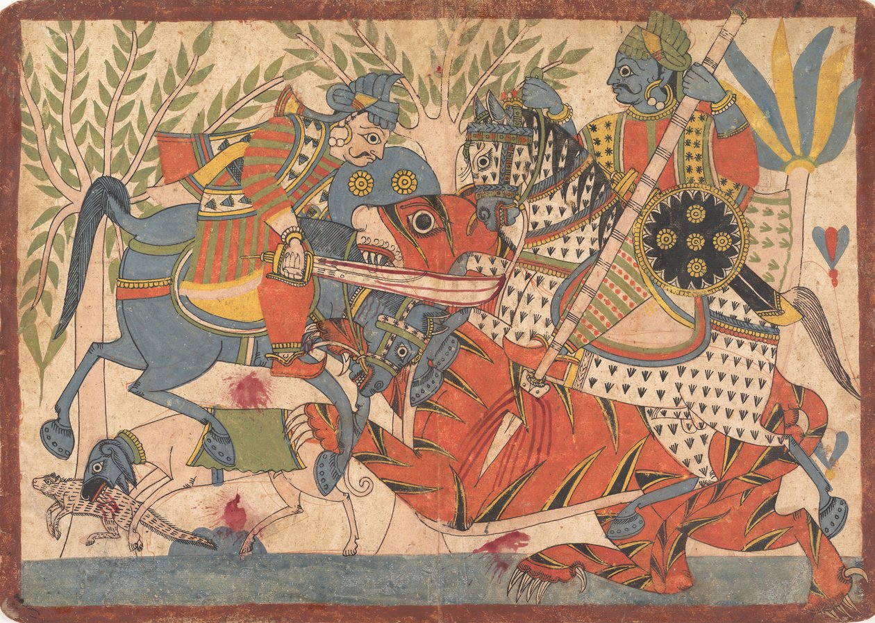 Harishchandra ووزيره يقتلان نمر من سلسلة Harishchandra ، 1800-1850. بواسطة غير معروف