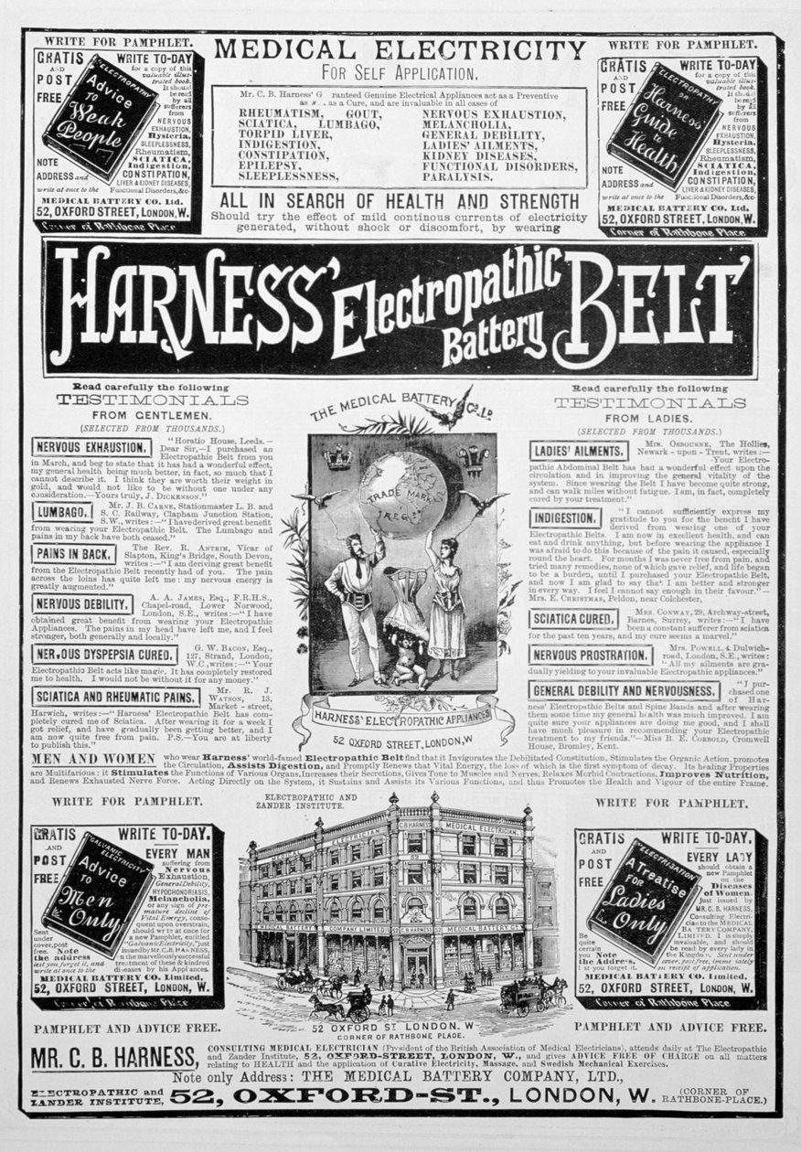 إعلان حزام بطارية تسخير Electropathic ، 1893 بواسطة غير معروف