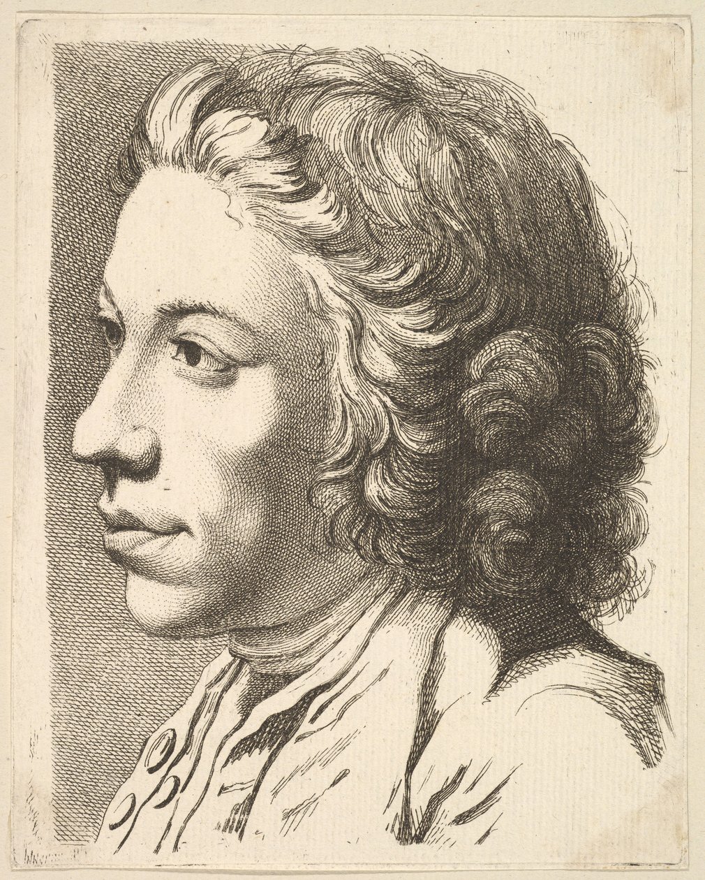 رأس رجل في الملف الشخصي ، من Livre de Têtes Gravées dapres F. Boucher et Autres ... ، القرن الثامن عشر. بواسطة غير معروف