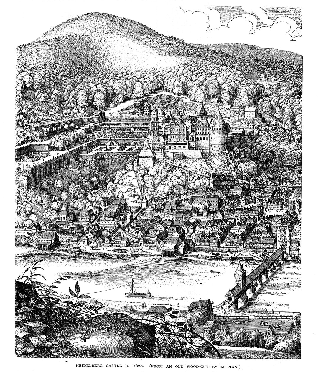 قلعة ومدينة هايدلبرغ التي تم عرضها عبر نهر نيكار ، ألمانيا ، عام 1620 بواسطة غير معروف