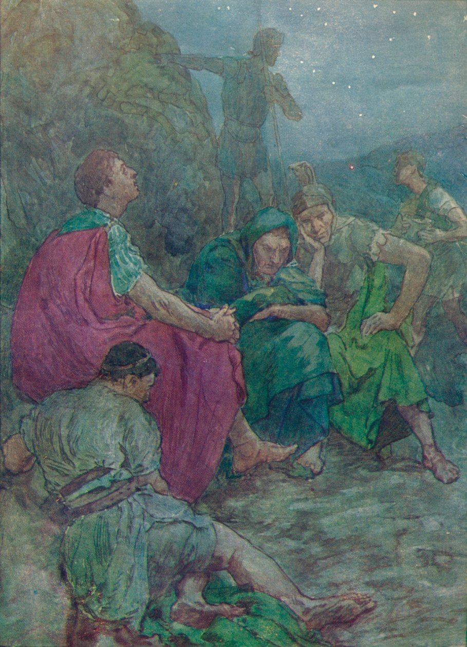 هنا ، محميًا بالمنحدرات الحادة ، جلس للراحة ، c1912 1912 بواسطة غير معروف
