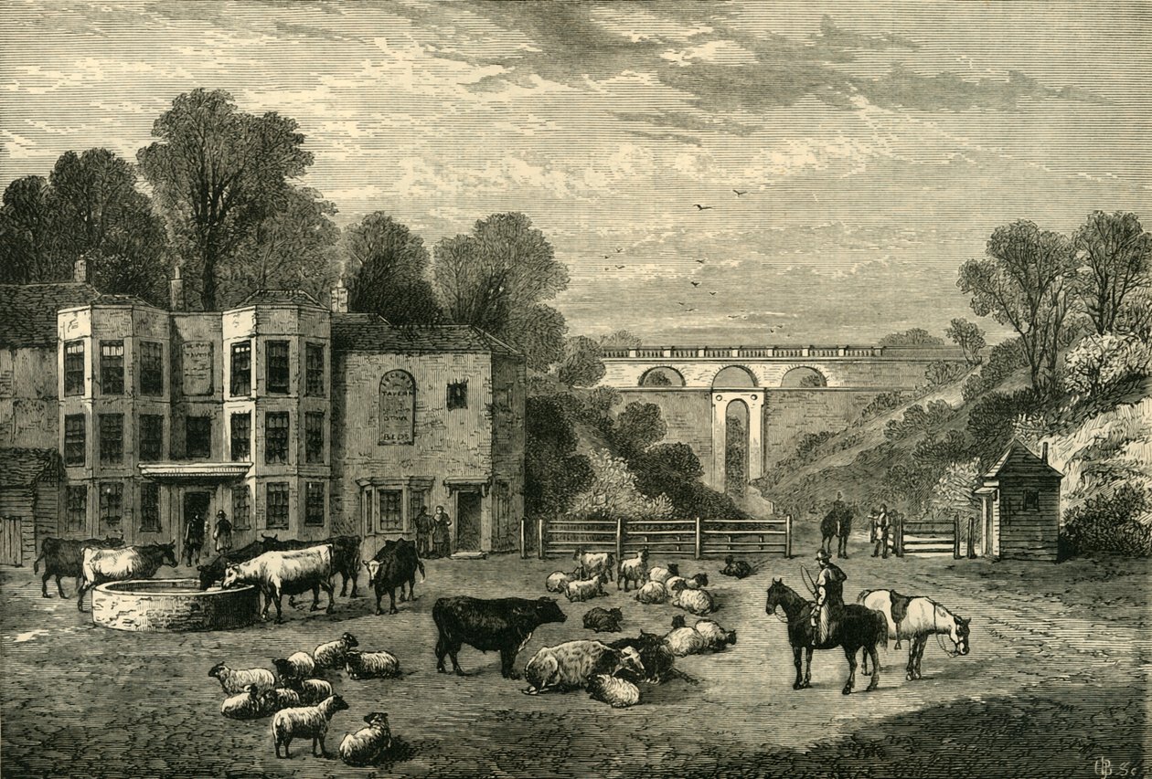 Highgate Archway Gate and Tavern في عام 1825 ، c1876. بواسطة غير معروف