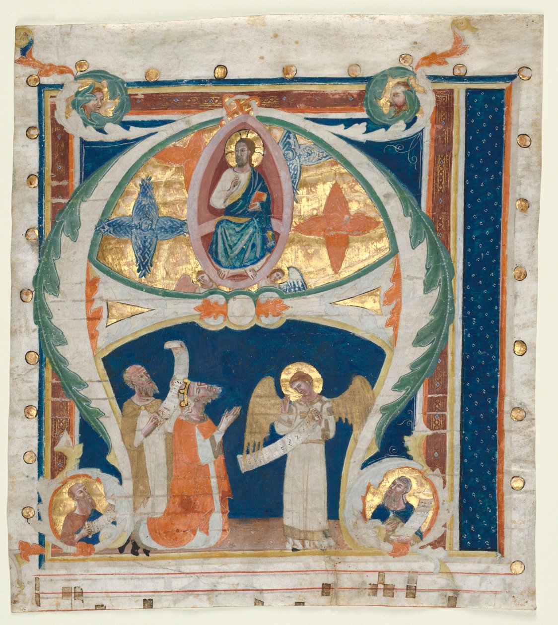 الأولي التأريخي المستخرج من تدريجي: المسيح في الجلالة مع الملك داود ... ، ج. 1300-1340. بواسطة غير معروف