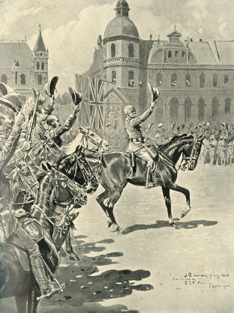 رفع العلم البريطاني في بريتوريا: اللورد روبرتس يهتف للملكة ، 1900 ، 1901. بواسطة غير معروف