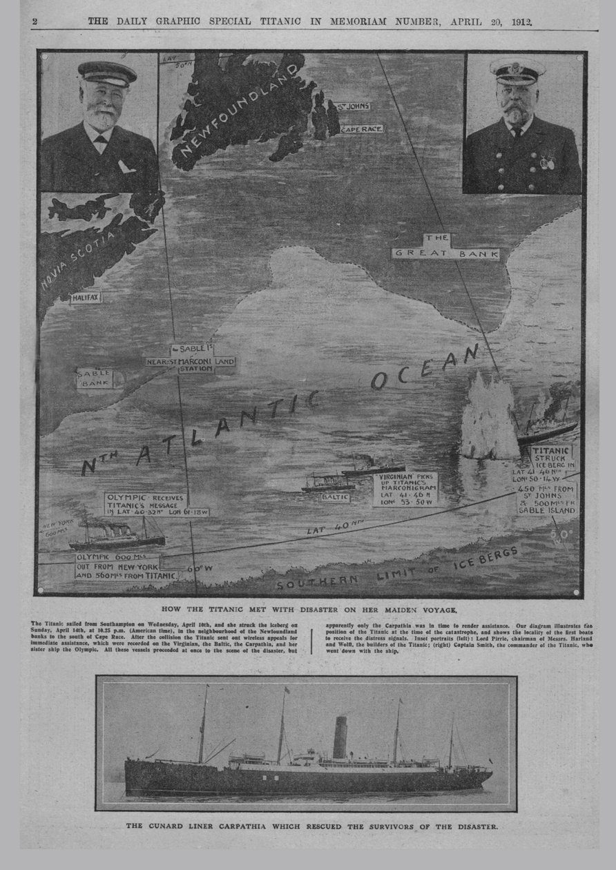 كيف اجتمع تيتانيك بكارثة ... ، و The Cunard liner Carpathia ... ، 20 أبريل 1912. بواسطة غير معروف