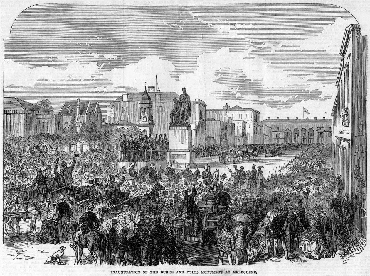 افتتاح نصب بيرك وويلز في ملبورن ، أستراليا ، 1865 بواسطة غير معروف