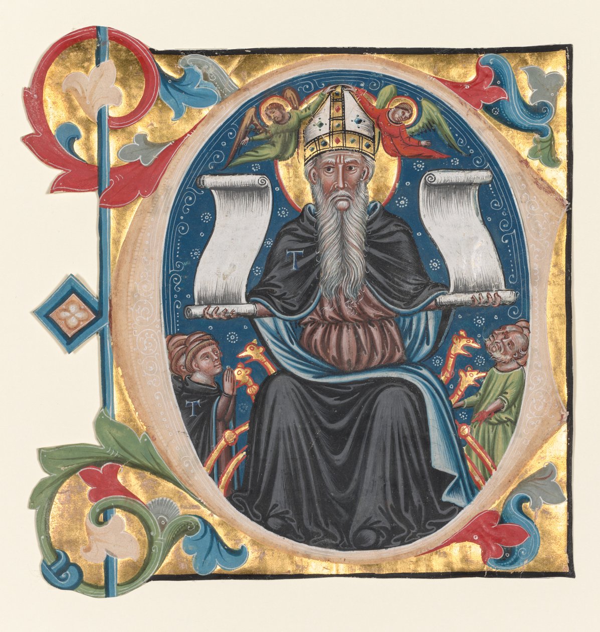 الأولي C مستخرج من كتاب كورالي: القديس أنتوني مع الرهبان أنطوني ، ج. 1400-1440. بواسطة غير معروف