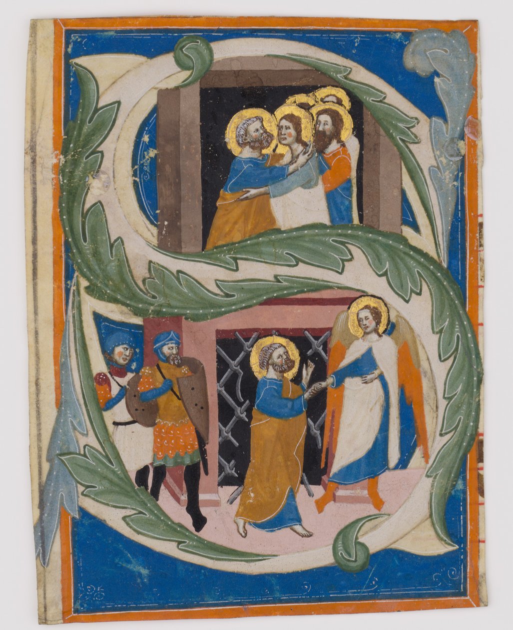 حرف S الأولي مع القديس بطرس المحرّر من السجن ، النصف الأول من القرن الرابع عشر. بواسطة غير معروف