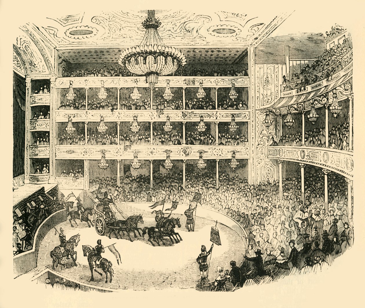 داخل مدرج Astleys في عام 1843 ، c1878. بواسطة غير معروف
