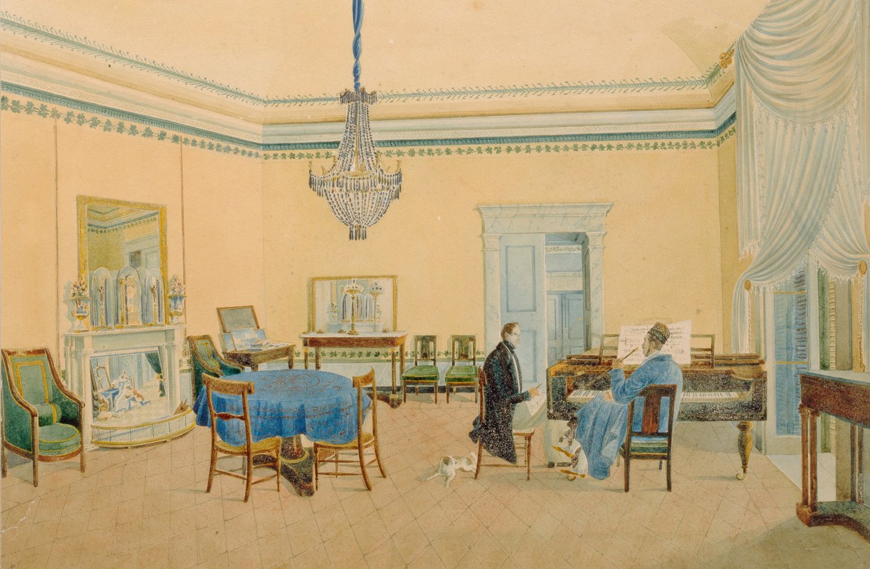 الداخلية مع الأرقام. غرفة الموسيقى ، 1830-1839 بواسطة غير معروف