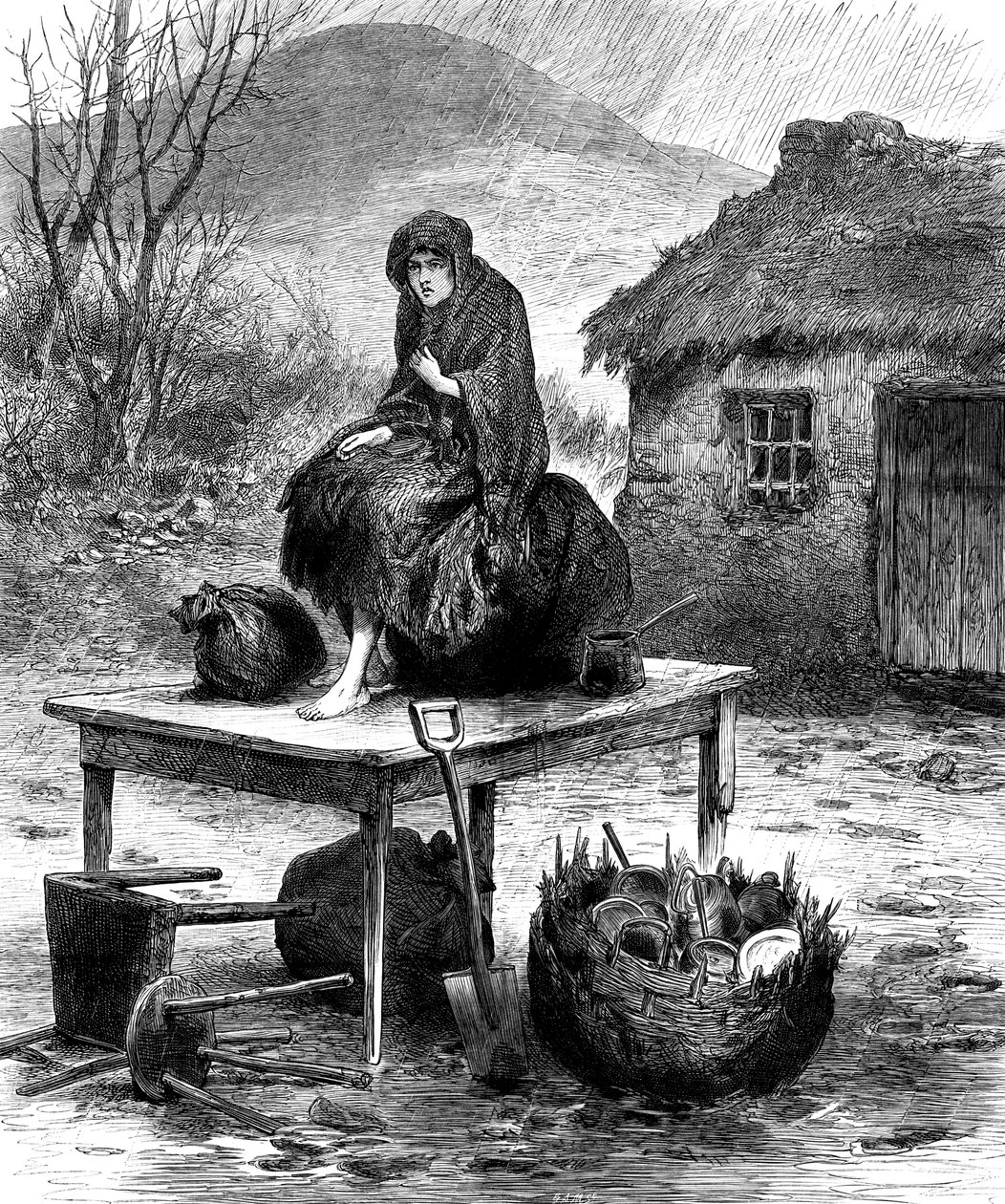 فتاة فلاحين أيرلندية تحرس العائلة ممتلكاتها القليلة ، 1886 بواسطة غير معروف