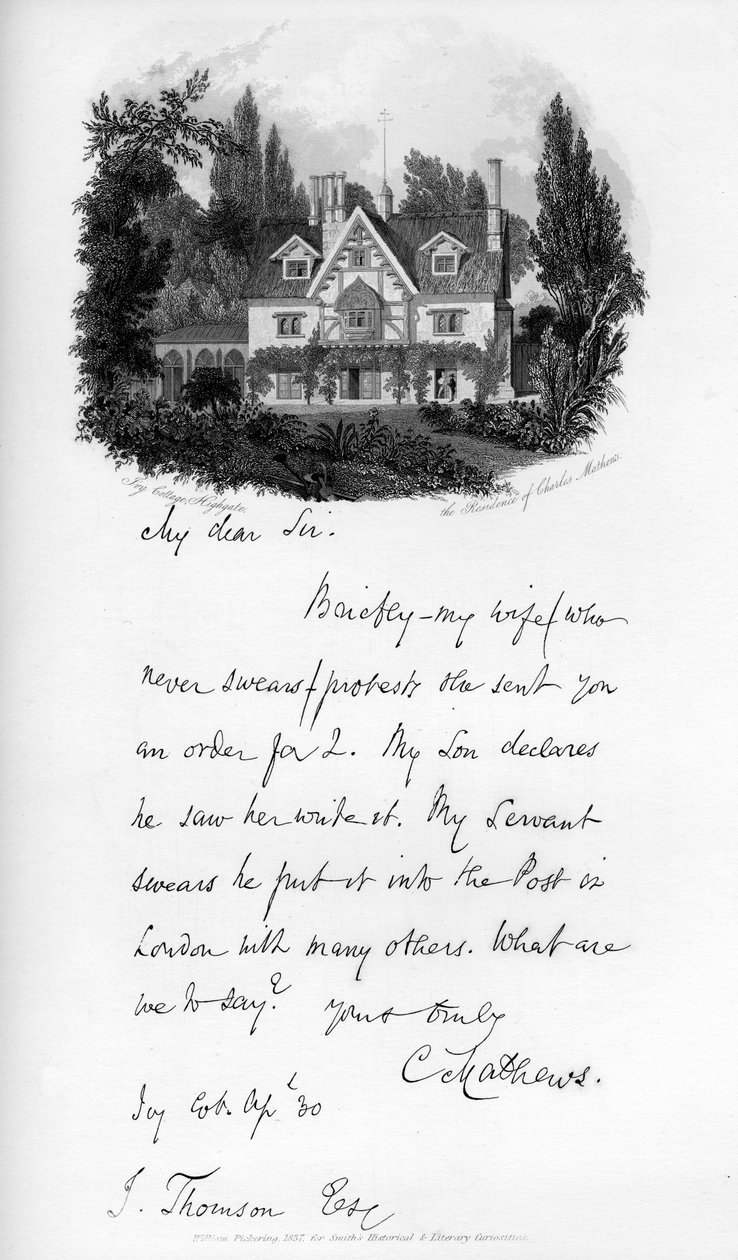 Ivy Cottage ، Highgate ، مسكن تشارلز ماثيوز ، أوائل القرن التاسع عشر ، 1840 بواسطة غير معروف